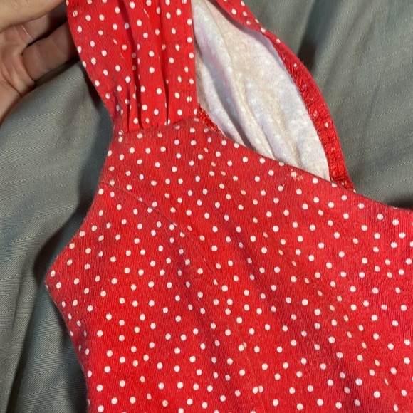 Forever 21 Red Polka Dot Cropped Tank Top with Ruffled Bottom - Picture 6 of 7